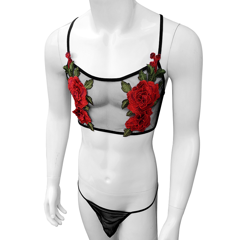 Sexy Embroidery Mens See Throu - Sheer Mesh Bra review and price